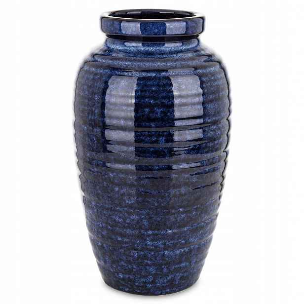 Keramická Váza Modrá Granátová 30 cm Rýhovaná Glamour Moderní Loft