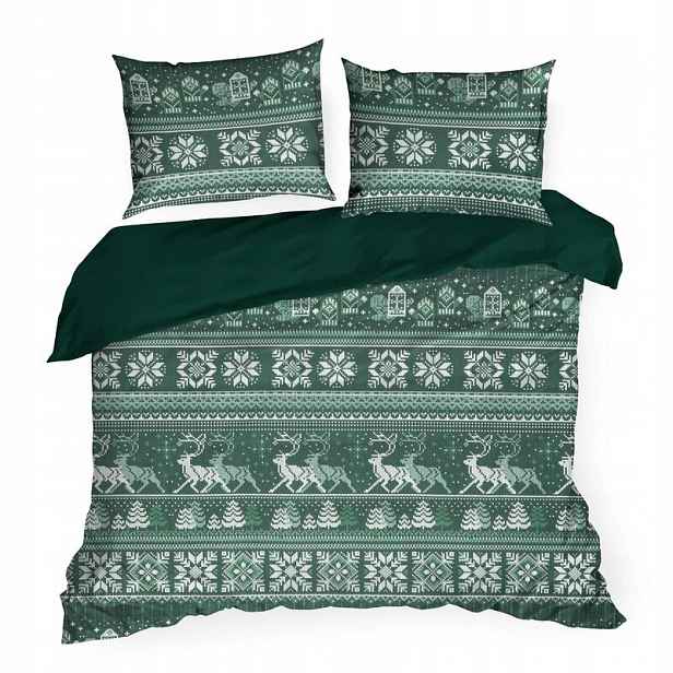 Povlečení 160x200 Clover tmavě zelené s vánočním motivem