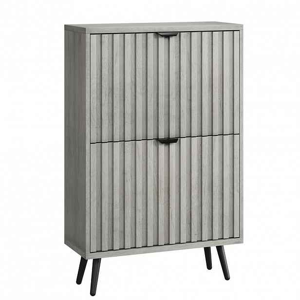 Modfu BOTNÍK z MDF a dřevotřísky 60x24x94 cm šedý se 2 výklopnými zásuvkami, drážkovaným čelem a ochranou proti převrácení