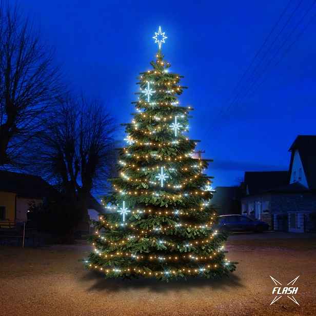 LED světelná sada na vánoční stromy vysoké 6-8 m, teplá bílá s Flash, ledové dekory DZ113S3