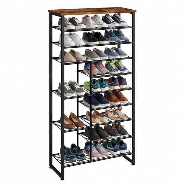 Relaxdays BOTNÍK Vintage hnědá kov MDF 10 polic 172,5 cm