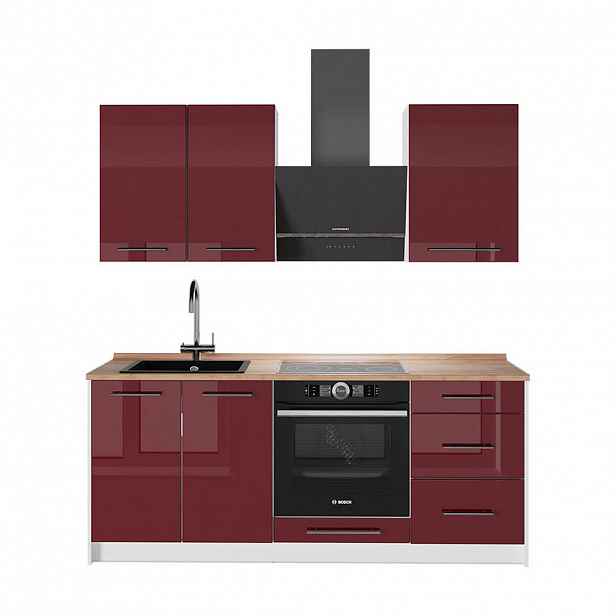 Vicco JEDNOTKOVÁ KUCHYNĚ Fame-Line, Bordó červená vysoký lesk/Bílá, 190 cm, PD Dub