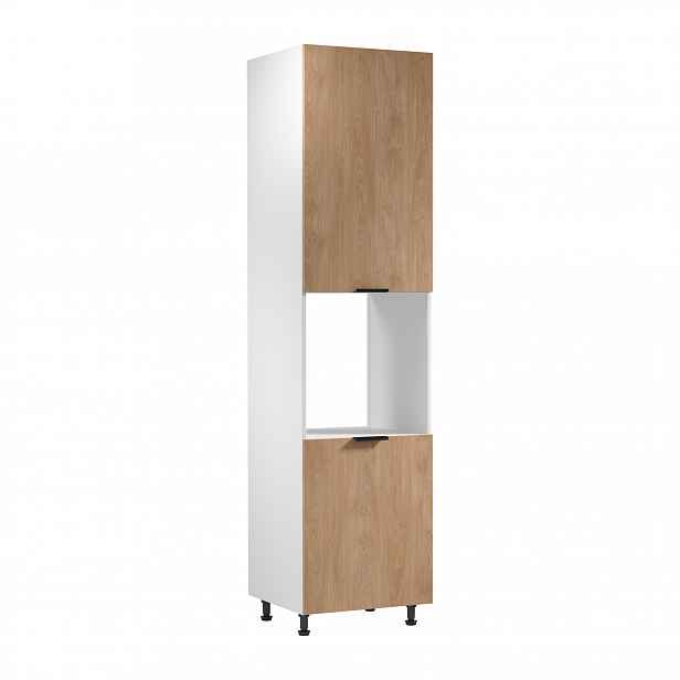 Kuchyňská skříň na vestavnou troubu SALERNO - šířka 60 cm, bílá / dub, pravé provedení