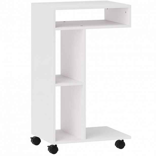 Modfu ODKLÁDACÍ stolek z překližky 40x30x69 cm bílý s kolečky, policemi a možností stabilní montáže