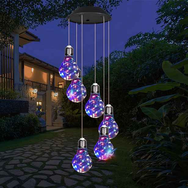 TEMU Solární větrný zvonkohra světlo Edison žárovka závěsná lampa barevné LED venkovní osvětlení solární zahradní světlo dekorativní krajinné světlo