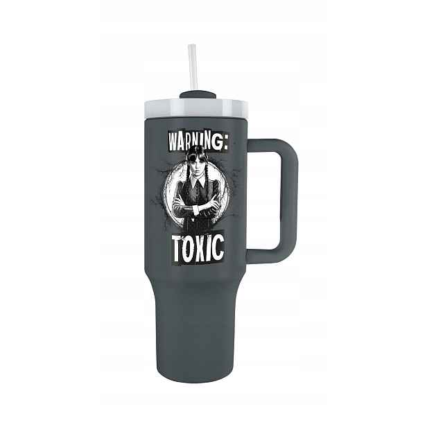 Wednesday termohrnek s brčkem a trubičkou na kávu pro děti, termoska 1140 ml