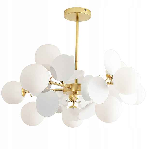 Závěsná zlatá stropní lampa elegantní s bílými kuličkami, velká