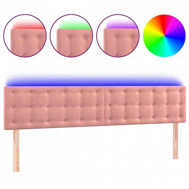 vidaXL Čelo postele s LED růžové 180x5x78/88 cm samet