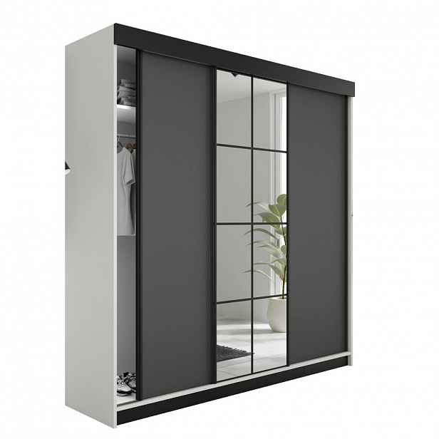 Kier Furniture POSUVNÁ ŠATNÍ SKŘÍŇ LAMARO - 200x205x59cm - Bílá & Grafitová