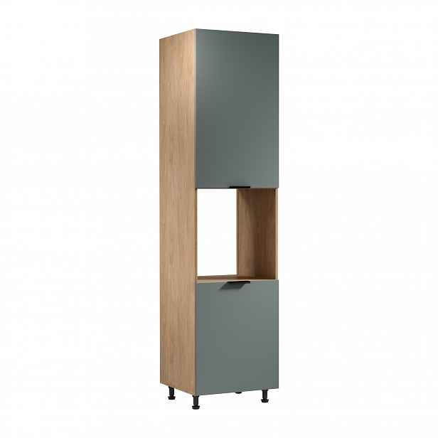 Kuchyňská skříň na vestavnou troubu SALERNO - šířka 60 cm, dub / zelená, pravé provedení