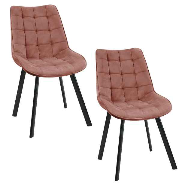 Set 2x prošívaná čalouněná židle KAIRA - růžový / černý