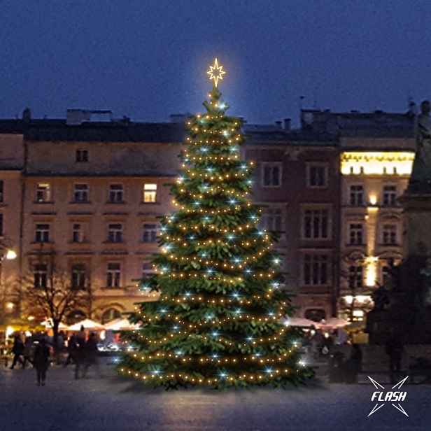 LED světelná sada na vánoční stromy vysoké 9-11 m, teplá bílá s Flash
