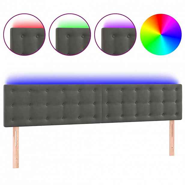 vidaXL Čelo postele s LED tmavě šedé 200x5x78/88 cm samet