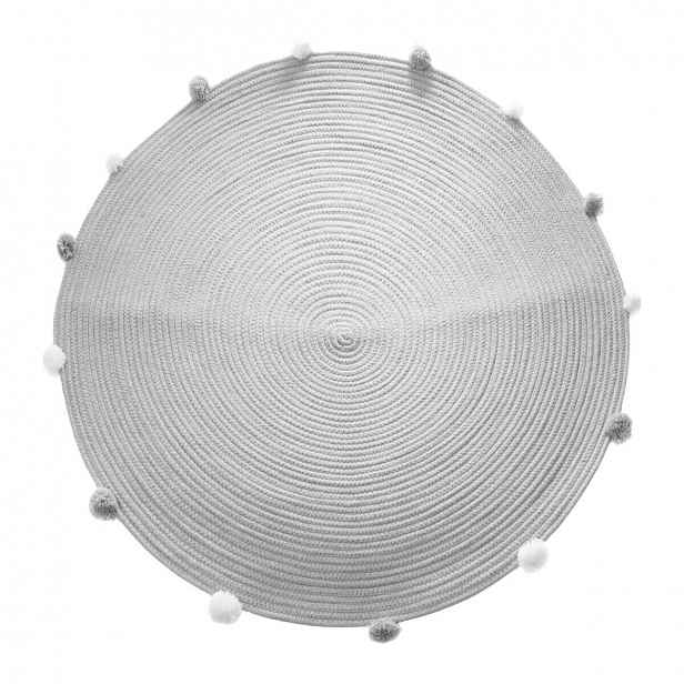Kulatý šedý koberec s bambulemi POMPOME 90 cm