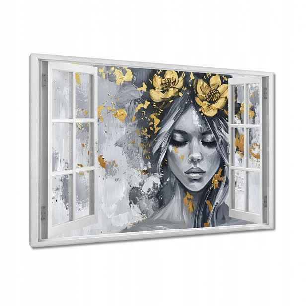 Obrazy 120x80 Žena Abstrakt Zlatá Květina