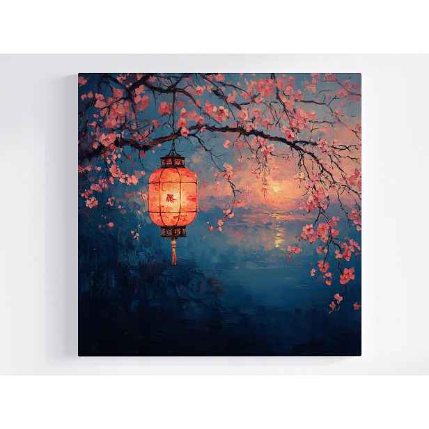 Obraz Na Plátně Canvas Večer Temnota Višeň Japonsko Lampion Světlo 50x50
