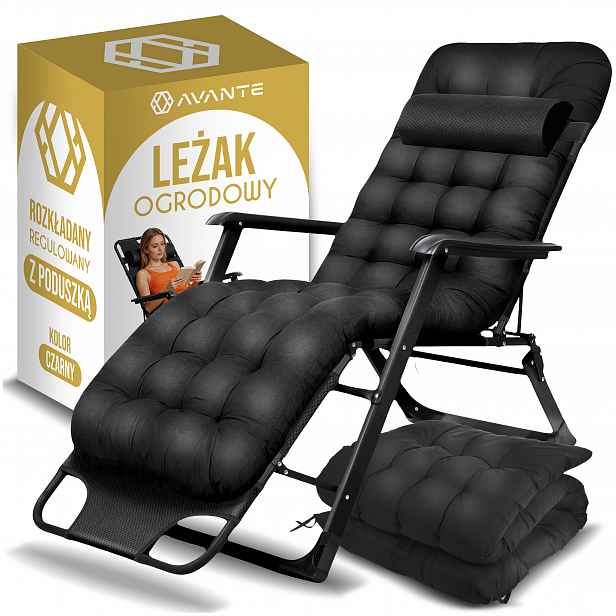 TEMU Skládací lehátko na zahradu a pláž pro turisty, nosnost až 120 kg, černý matrace 8 cm XXL. Skládací polní lehátko 2v1 a zahradní lehátko s