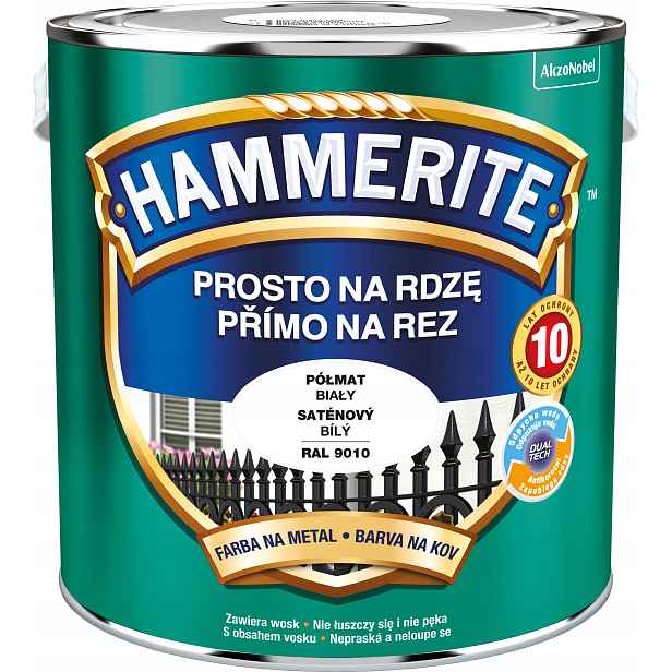 Hammerite Přímo Na Rzi Bílý Polomatný 2,5 L