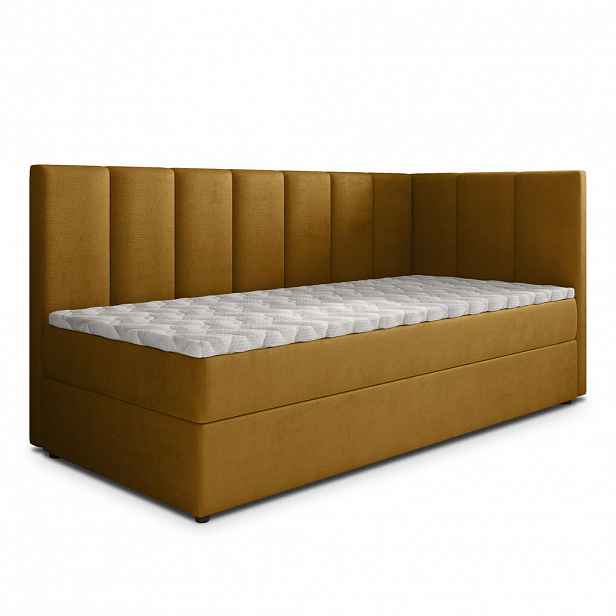 MASSENO AMERICKÁ POSTEL BEVE 100x200 cm, s matrací a úložným prostorem, žlutá