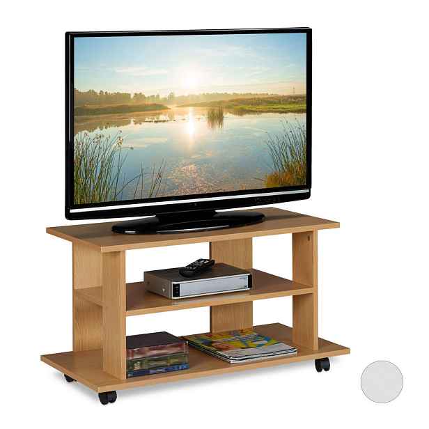 Relaxdays TV-SKŘÍŇKA Dřevodekor na kolečkách 80 cm