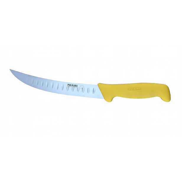 Řeznický nůž Polkars č. 23K s kuličkovým výbrusem žlutý (21 cm)