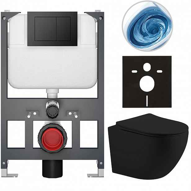 Kompletní WC set Basic/Cesso - černá matná - WC tlačítko Maxio/Černá - závěsné - nízký modul - předstěnová instalace - 49x36 cm - 8050BD86219