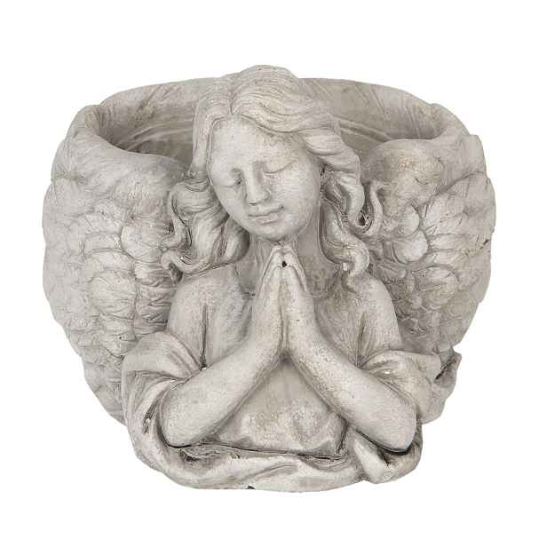 Šedý květináč s andělkou Anjel - 19*17*14 cm Clayre & Eef