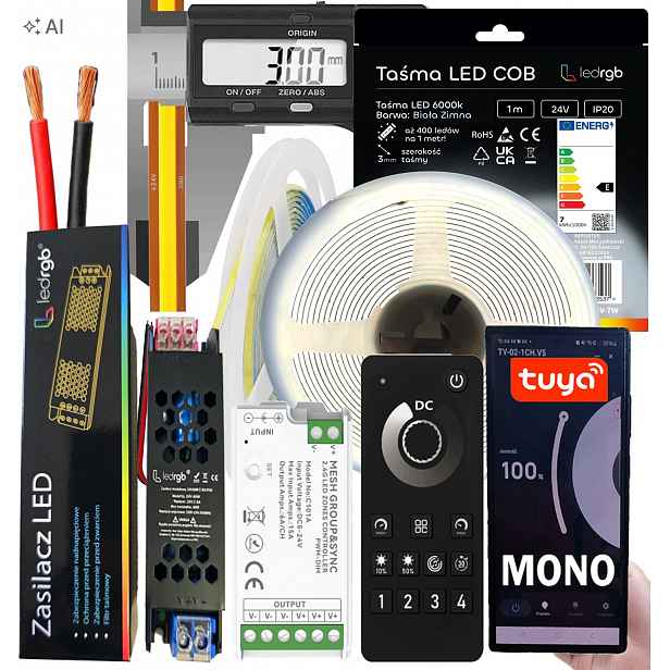 Set Led pásek Neon Cob 24V 5 m 6000K Bílý Bt Ultra Tenký 3MM Zóna