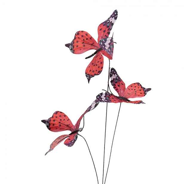 Dekorační větvička s červenými motýlky Butterfly - 10*10*65 cm Clayre & Eef