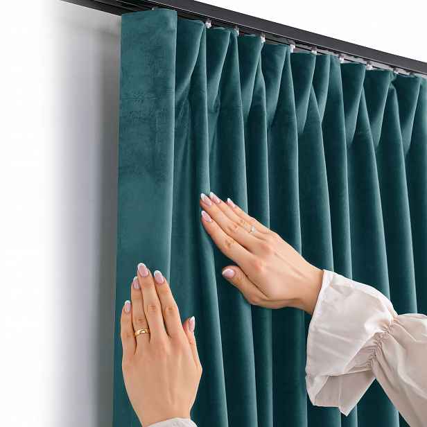 Filumi Velurové záclony matné řasící páska Tmavě Tyrkysová 140x300