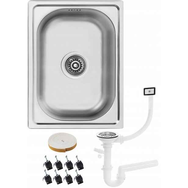 Ocelový zapuštěný dřez Jednokomorový 48x35 Inox Sifon pro upevnění