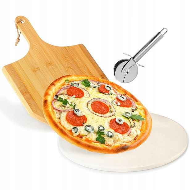 Šamotový Kámen Na Pizzu S Lopatou A Nožem, Sada Na Pečení, 3 Ks