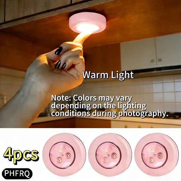 TEMU 4 ks kulatých LED dotykových lamp, světla s pohybovým senzorem, pro osvětlení, se 3 ks LED diod, malé noční světla, vhodné pro koleje, chodby,