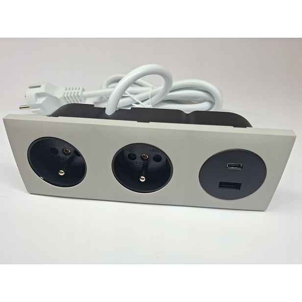 Trojitá zapuštěná zásuvka 2 x 230 V 2 Usb nábytkový port Kaszmir RAL7044