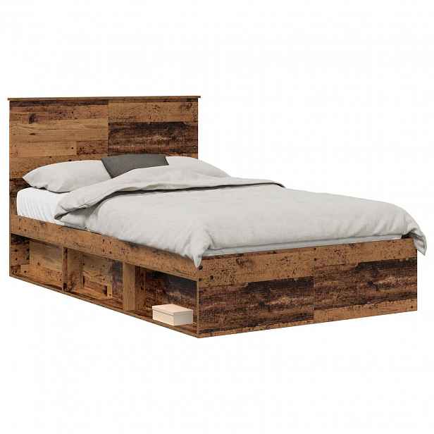 vidaXL Rám postele Staré dřevo 120 x 190 cm Masivní borové dřevo