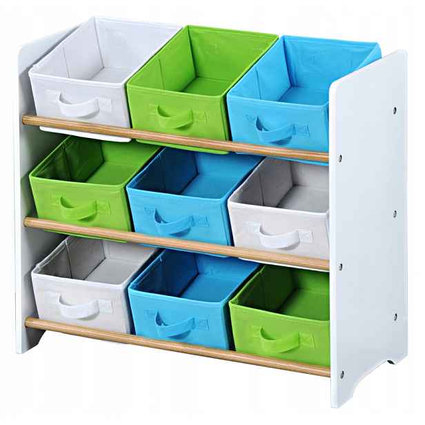 Dětský úložný regál s 9ti látkovými boxy, bílý
