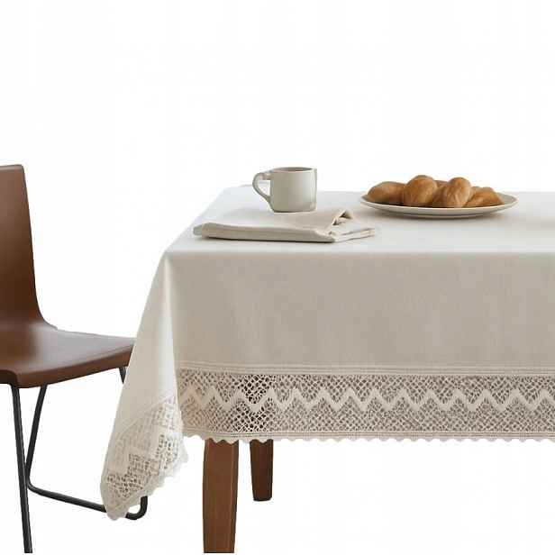 Lněný vánoční ubrus bílý 140x140 s krajkou, přírodní, Eco Pl