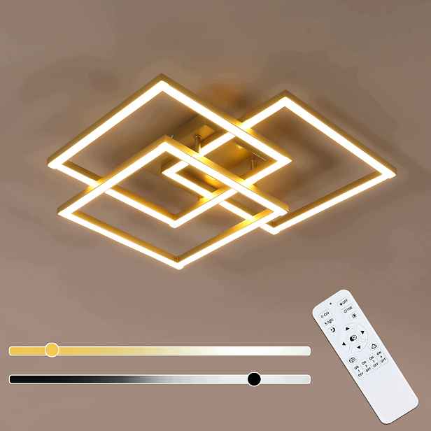 Stropní Led lampa lustr zlatá moderní obývací pokoj stmívatelná dálkové ovládání 40W