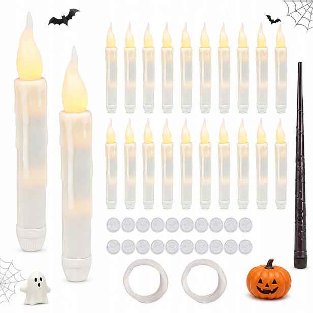 Plovoucí svíčky Realistické 24ks s Led závěsnou hůlkou pro Halloween