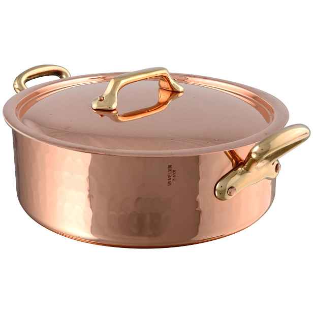 Mauviel Nízký měděný kastrol s bronzovými uchy a poklicí M’Tradition, Ø 36 cm / 12,7 l 215236