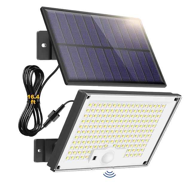 TEMU Solární světla pro venkovní použití, 172 LED, 3 režimy, dělený pohybový senzor, venkovní solární světla s dálkovým ovládáním, venkovní solární