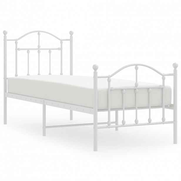 vidaXL Kovový rám postele s hlavovým a nožním čelem bílý 75 x 190 cm