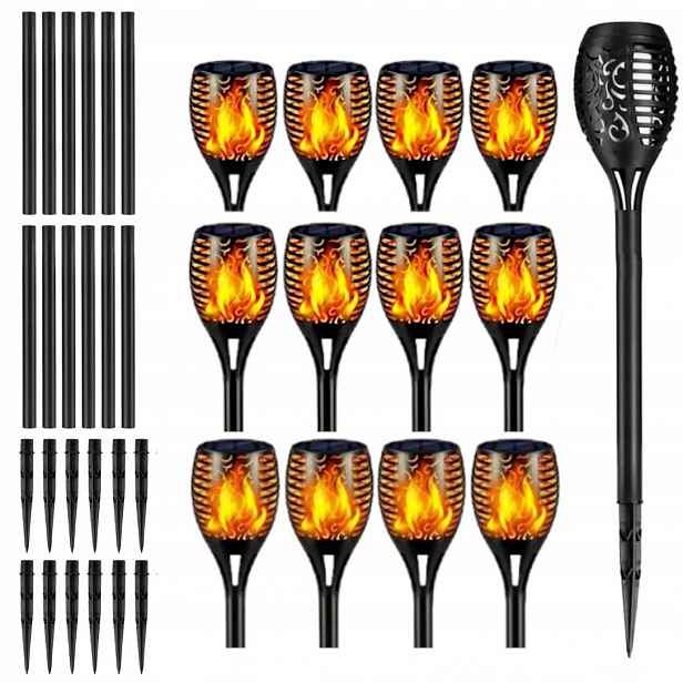 Solární Zahradní Lampa Led zapichovací pochodeň do zahrady Plamen 12ksx2
