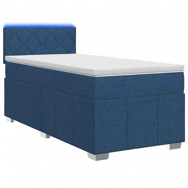 vidaXL Postel boxspring s matrací s LED pásky Modrá 90 x 200 cm Textil