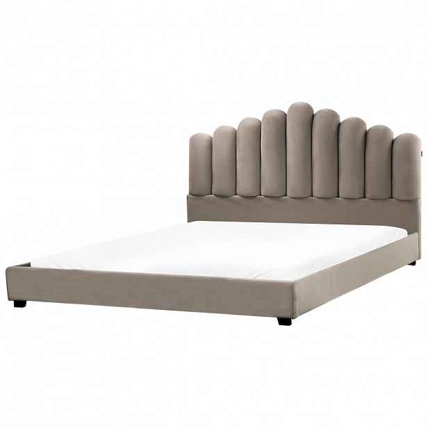 Beliani VODNÍ POSTEL Sametová látka 180/200 cm Taupe Vincennes