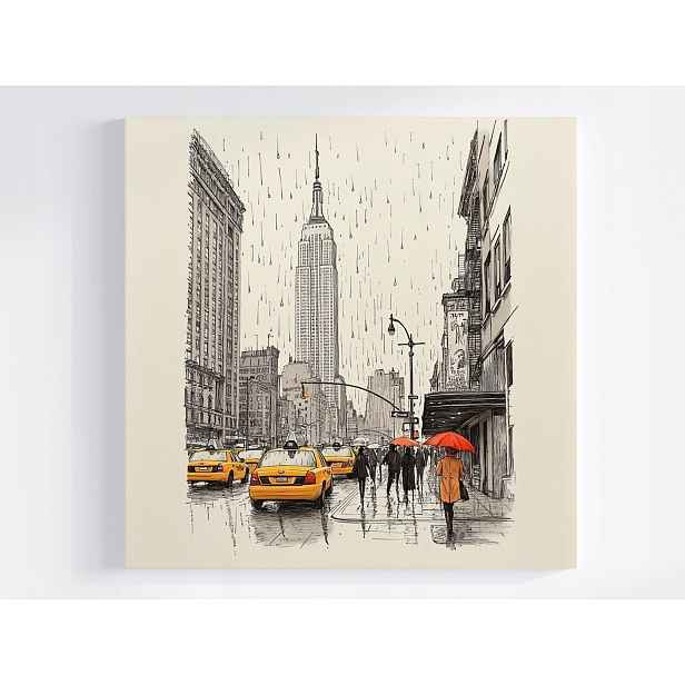 Obraz Na Plátně Canvas Grafika Město New York Ulice Taxi Déšť 50x50