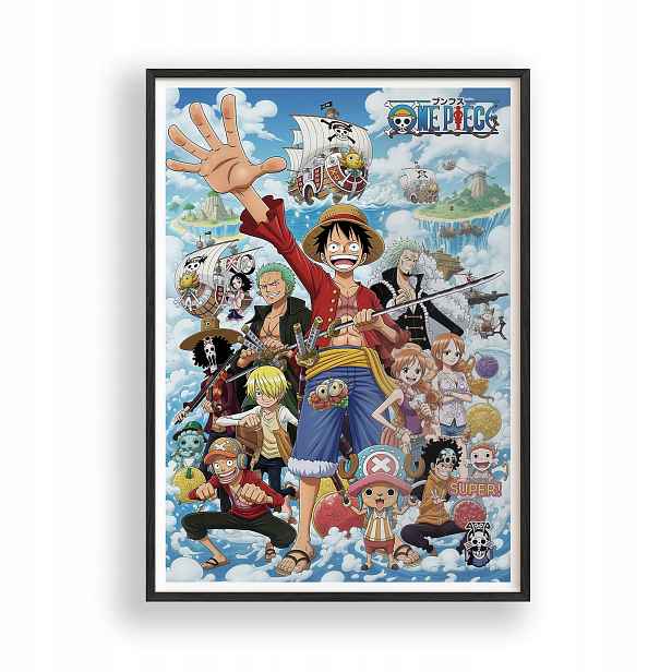 Obraz One Piece Luffy Posádka Anime Plakát Rámeček Dřevěný Černý 30x42