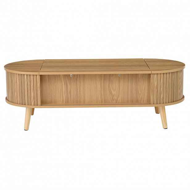 OKWISH KONFERENČNÍ stolek 120/50/39,5 cm přírodní z MDF s výklopnou deskou a skrytým úložným prostorem