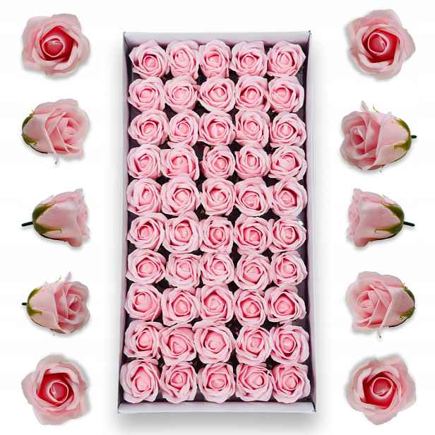 Růžové mýdlové růže 50 ks Mýdlové květy do flowerboxů Květiny z mýdla