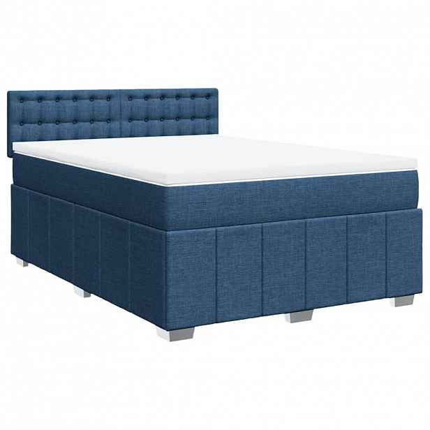 vidaXL Box spring postel s matrací modrá 160x200 cm textil
